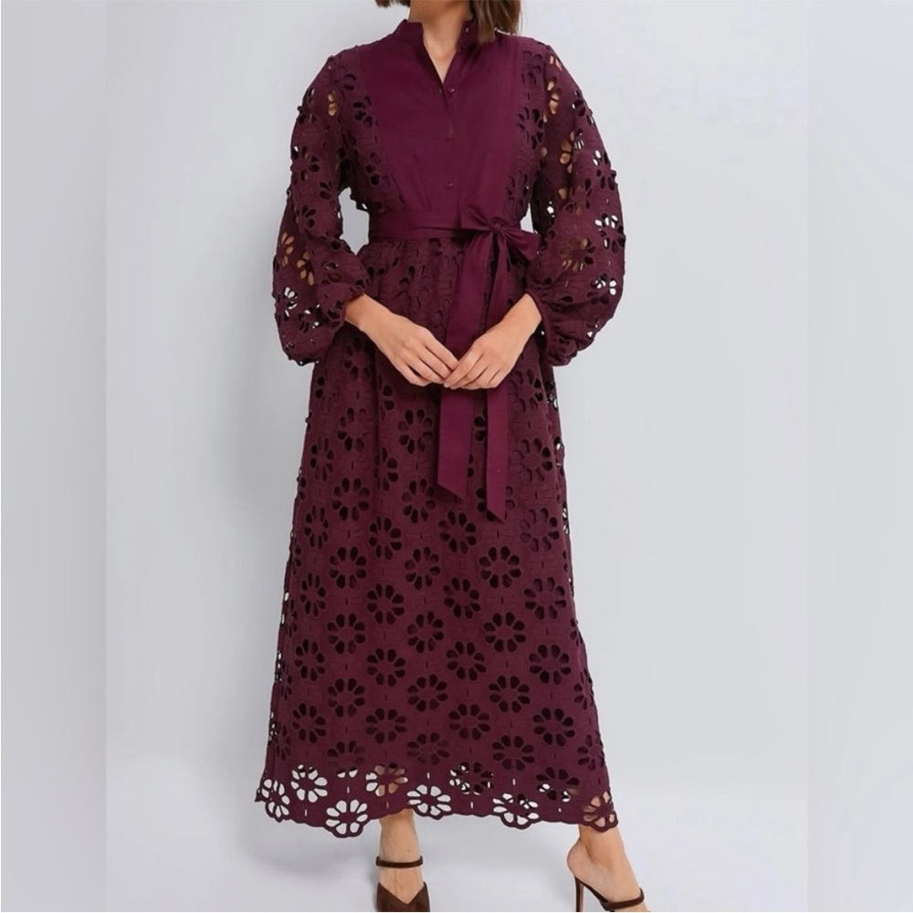 Women’s Floral Eyelet Maxi Dress - Burgundy